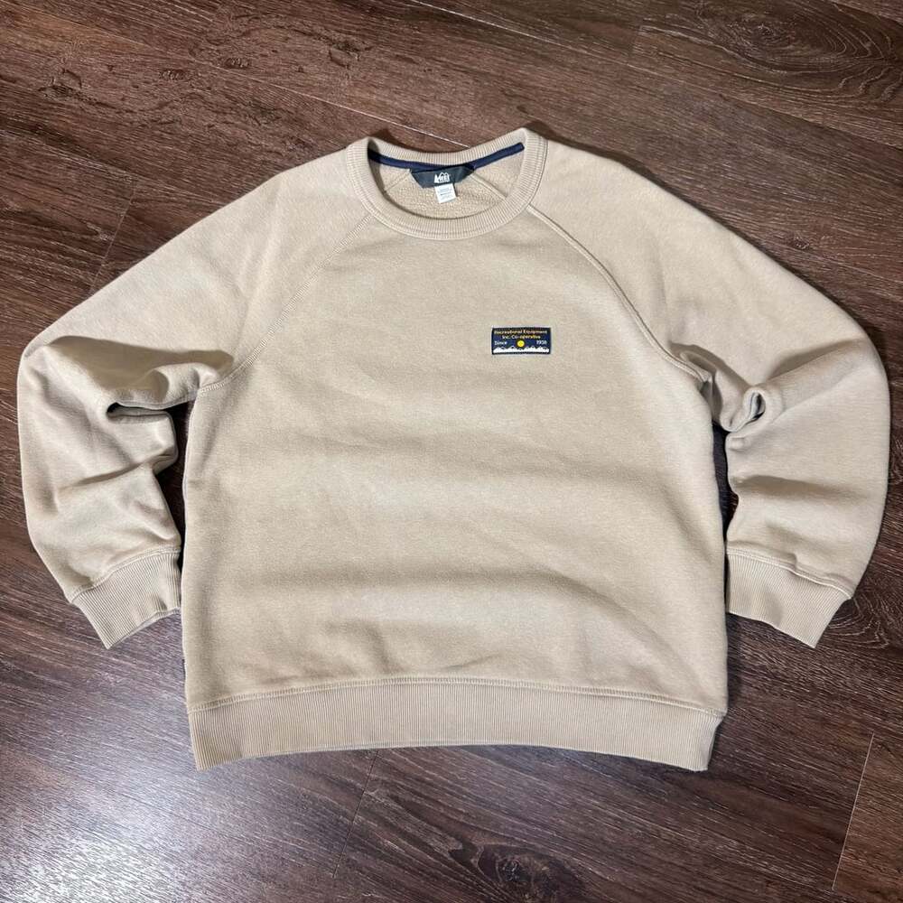 Essential Rei Co-Op Logo Crewneck Sweatshirt Tan Fleece Pullover Size M